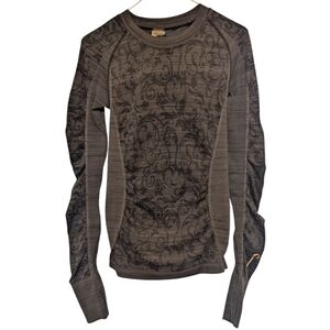 Climawear Long Sleeve Shirt Size Small Gray Paisley Thumb Holes Stretchy W-411